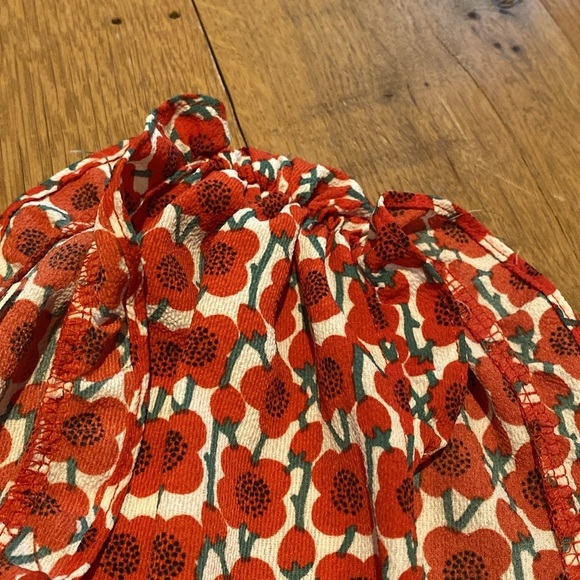 Max Studio Wide Leg Double V Rouched Shoulder Smocked Waist Pull On Red Poppy XS - Picture 6 of 9